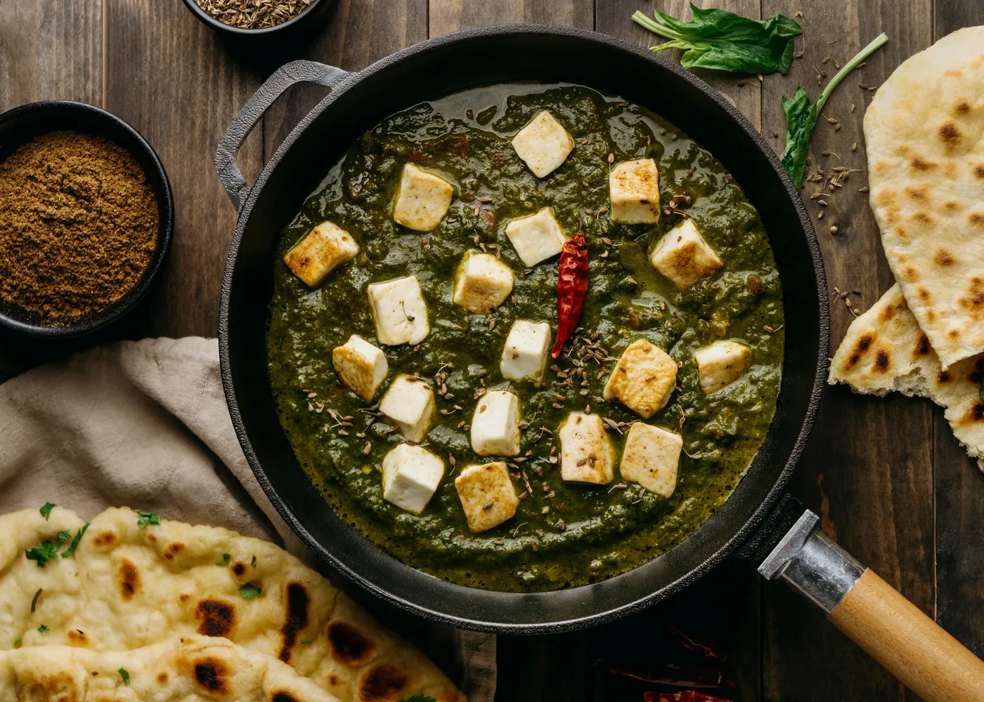 Palak paneer with fresh naan at Sweet-Chili Authentic Indian Restaurant in northeast Edmonton
